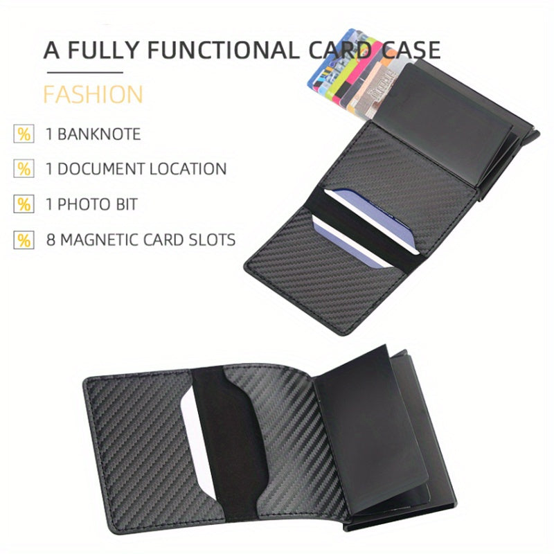 RFID Blocking Slim Metal Wallet - Card Cases with Carbon Fiber, Pop-Up, Minimalist Design, Small Black Purse for Men - Durable, Thin, and Stylish Credit Card Holder