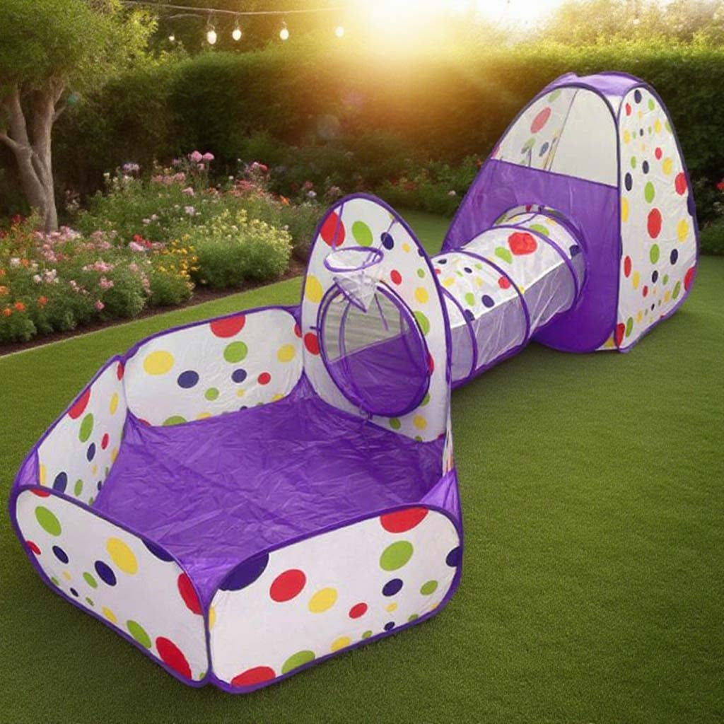 Purple Dot Three-Piece Kids Tent Set with Storage Bag, Portable Playhouse for Indoor and Outdoor Fun Including a Pit Stop Pool - Ideal Role-Play Gift to Spark Imagination in Boys & Girls – Perfect Birthday Present