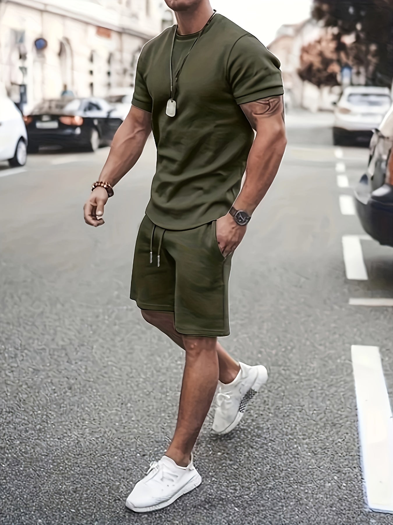Men Summer Outfits 2 Piece Sets Fashion Short Sleeve Muscle Tee Shirts & Shorts Beach Set Sports Tracksuit For Men, Men's Pajamas Loungewear
