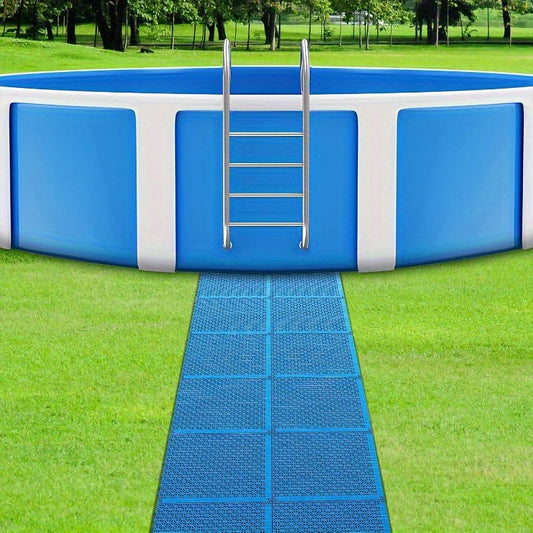 Heavy-Duty Modular Interlocking Pool and Spa Mat - Non-Slip Surface, Easy Interlocking Design, 26.16x26.16cm - Suitable for In-Ground/Above Ground Pools, Hot Tubs, Decks, Pathways - Dark Blue High-Quality Cushioned Brick, Enhanced Anti-Slip Texture, Deck