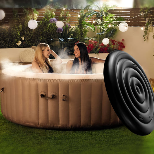 Heavy-Duty Inflatable Hot Tub Cover - Leakproof Thermal Insulation Lid with Buckle Closure, All-Season PVC Spa Cover for Outdoor/Indoor Use, Energy-Saving Bath Tub Protector, Fits Most Standard Hot Tubs (Black) - Ideal for Home, Patio