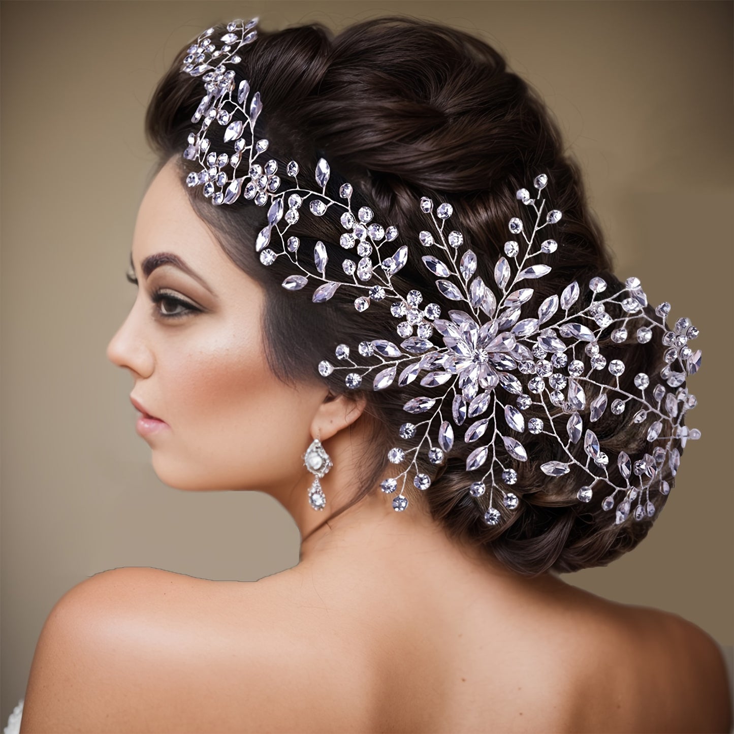 Elegant Rhinestone Bridal Headband with Floral Design - Handcrafted Polyresin Hair Accessory for Wedding Updo, Off-Shoulder Neckline, and Bridal Makeup, Wedding Hair Accessories, Offshoulder Gown, Sophisticated Craftsmanship