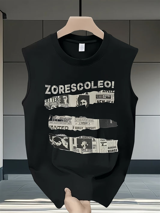 Men's Heavyweight 100% Cotton Sleeveless T-Shirt - Black Vintage Graphic Tee with Bold ITALO, HORSE, MONEY Prints - Loose Fit Tank Top for Streetwear, Concerts, Everyday Summer Outfits - Machine Washable Men's Clothing, Concert Attire, Raglan Sleeves, Br