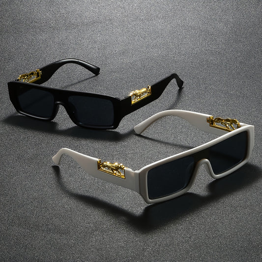 2 Pairs of Men's Square Flat Top Wide Leg High-End Exquisite Trendy Tough Guy Style Fashion Glasses