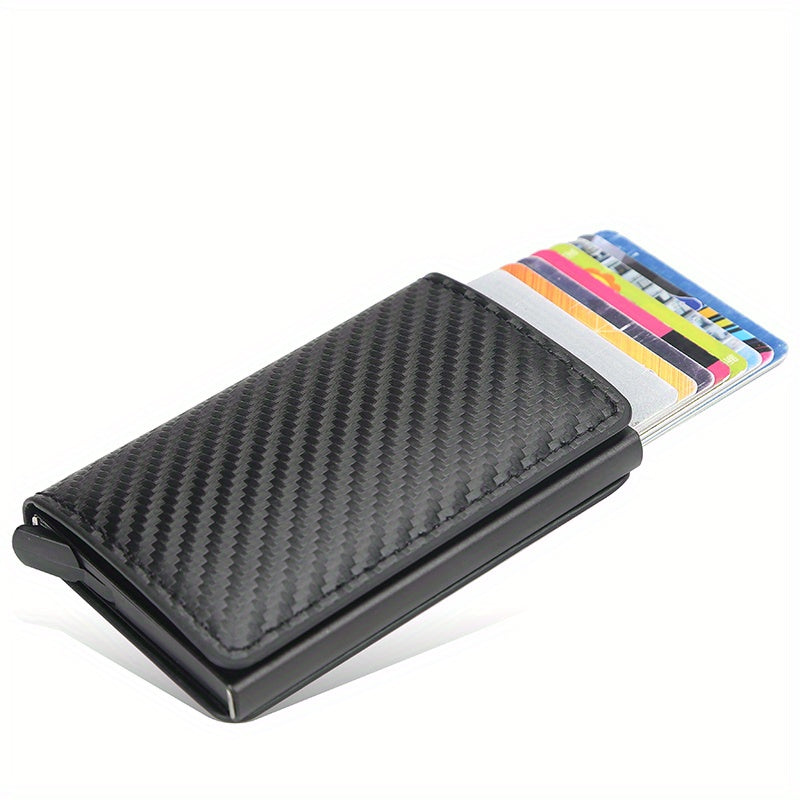 RFID Blocking Slim Metal Wallet - Card Cases with Carbon Fiber, Pop-Up, Minimalist Design, Small Black Purse for Men - Durable, Thin, and Stylish Credit Card Holder