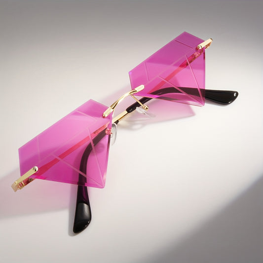 Rhombus Glasses - Trendy Pink Frameless Eyewear with Black Accents, Includes Portable Dustproof Case, Stylish for Streetwear & Fashion, Fashionable Eyewear, Modern Eyewear, Durable Eyewear, Glasse Case With Clip, Glasse Case For Men, Glasse Case Men, Len
