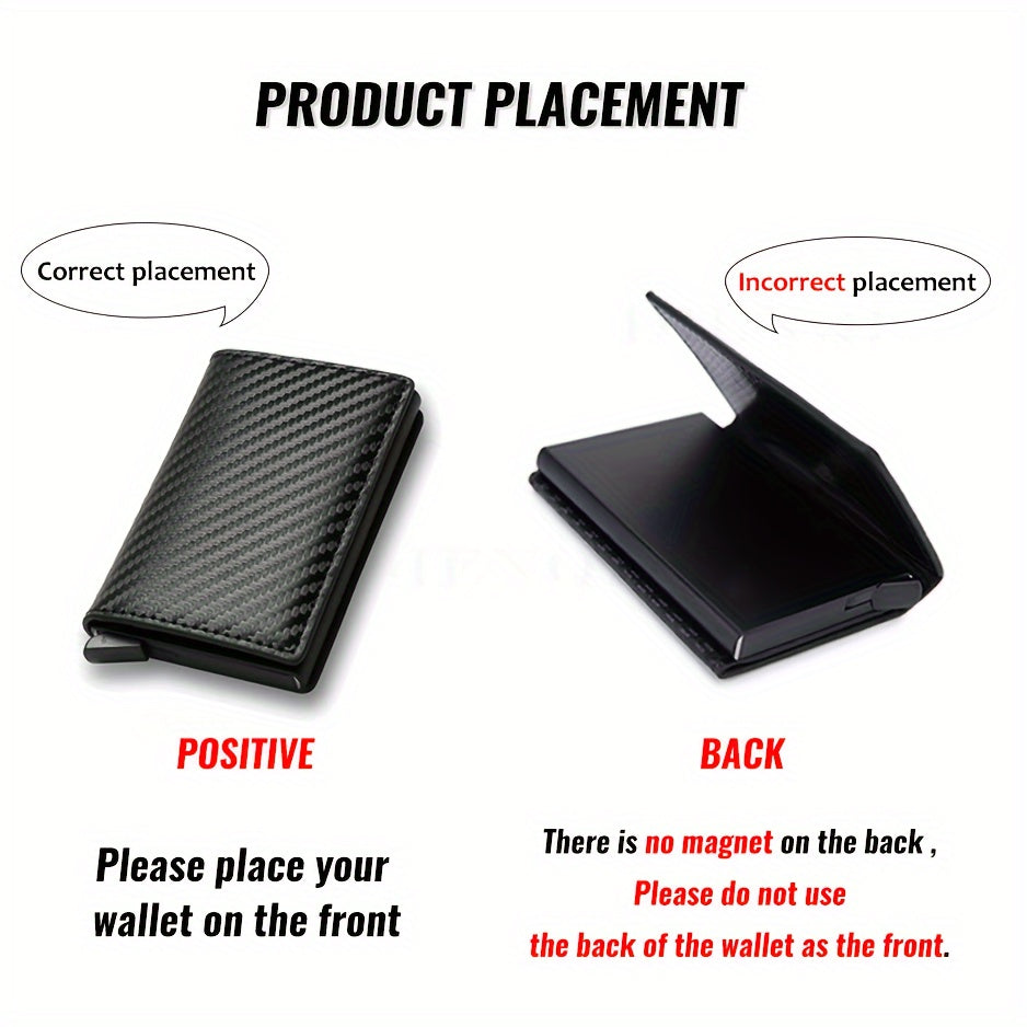 RFID Blocking Slim Metal Wallet - Card Cases with Carbon Fiber, Pop-Up, Minimalist Design, Small Black Purse for Men - Durable, Thin, and Stylish Credit Card Holder