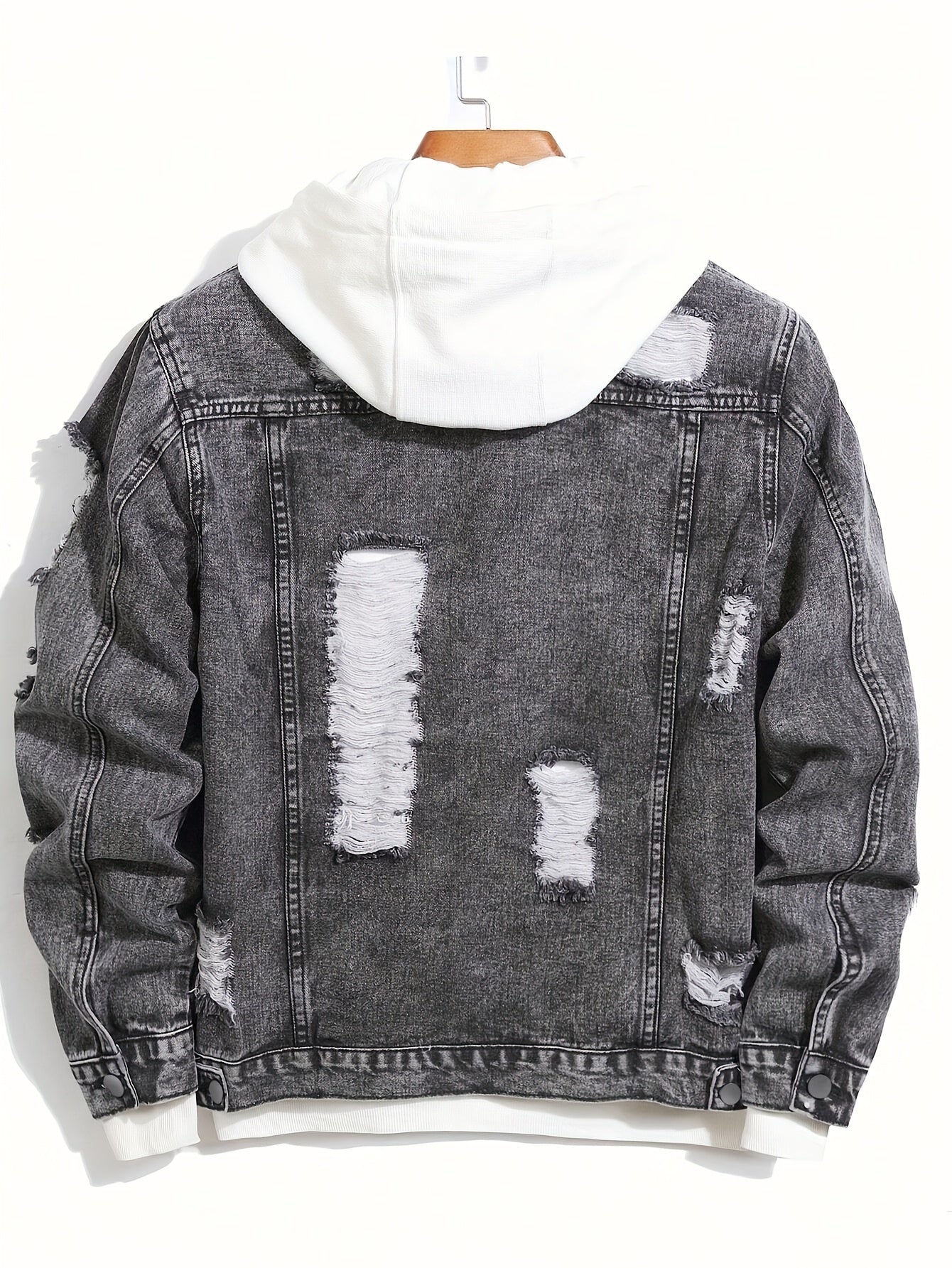 Men'S Vintage Distressed Faux Denim Jacket - Non-Stretch Faux Denim Coat with Classic Button Closure, All-Season Layering Essential for Casual & Formal Outfits - Retro Streetwear Outerwear, Durable Fabric, Streetwear Fashion, Washed Texture, Sturdy Const