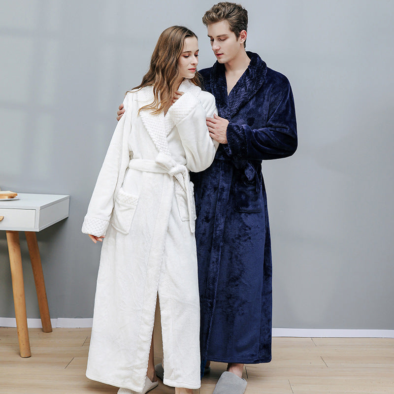 His & Hers Fleece-Lined Flannel Bathrobes - Extra Long Winter Robes with Pockets, Striped Anti-Fade Design, Soft Cozy Couples Pajamas for Cold Weather Home Lounging, Comfortable Loungewear, Rustic Country Style, Durable Loungewear, Plush Material