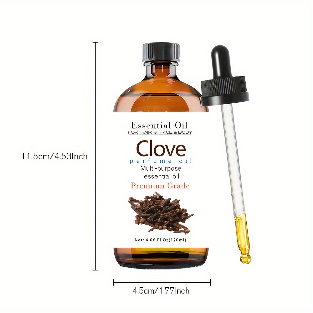 100% Pure Clove Essential Oil 120ml/4.06fl.oz - Premium Grade Moisturizing Oil for Nail, Hair & Light Beige Care, Massage, Diffusers, Humidifiers, Meditation - Fresh Fragrance, All Light Beige Types, Men & Women, Natural Humidifier, Amber Glass Bottle, N