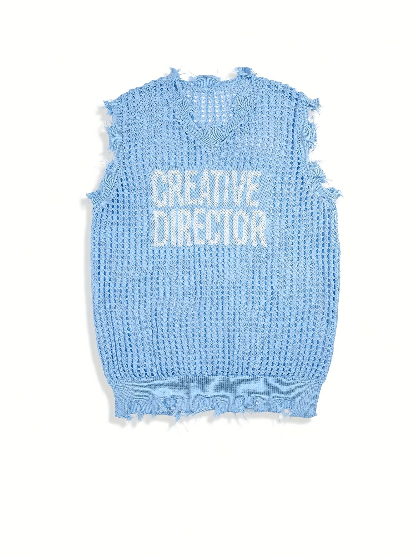 Men's & Women's Semi-Sheer Sleeveless V-Neck Sweater Vest - Korean/Japanese Streetwear Style with Creative Director Lettering, All-Season Layering Piece, Hand Washable Casual Jacket (No Belt) for Director Outfits & Everyday