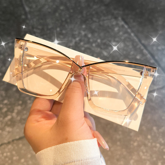 CABECADE Women's & Men's Cat-Eye Glasses - Oversized Round Frame Non-Prescription Glasses, Lightweight Clear/ Glasses for Everyday & Formal Events - Brown/Pink/Black/White/Beige/Tan - Non-Prescription Eyewear for Parties, Photos, Video Calls - Fashion St