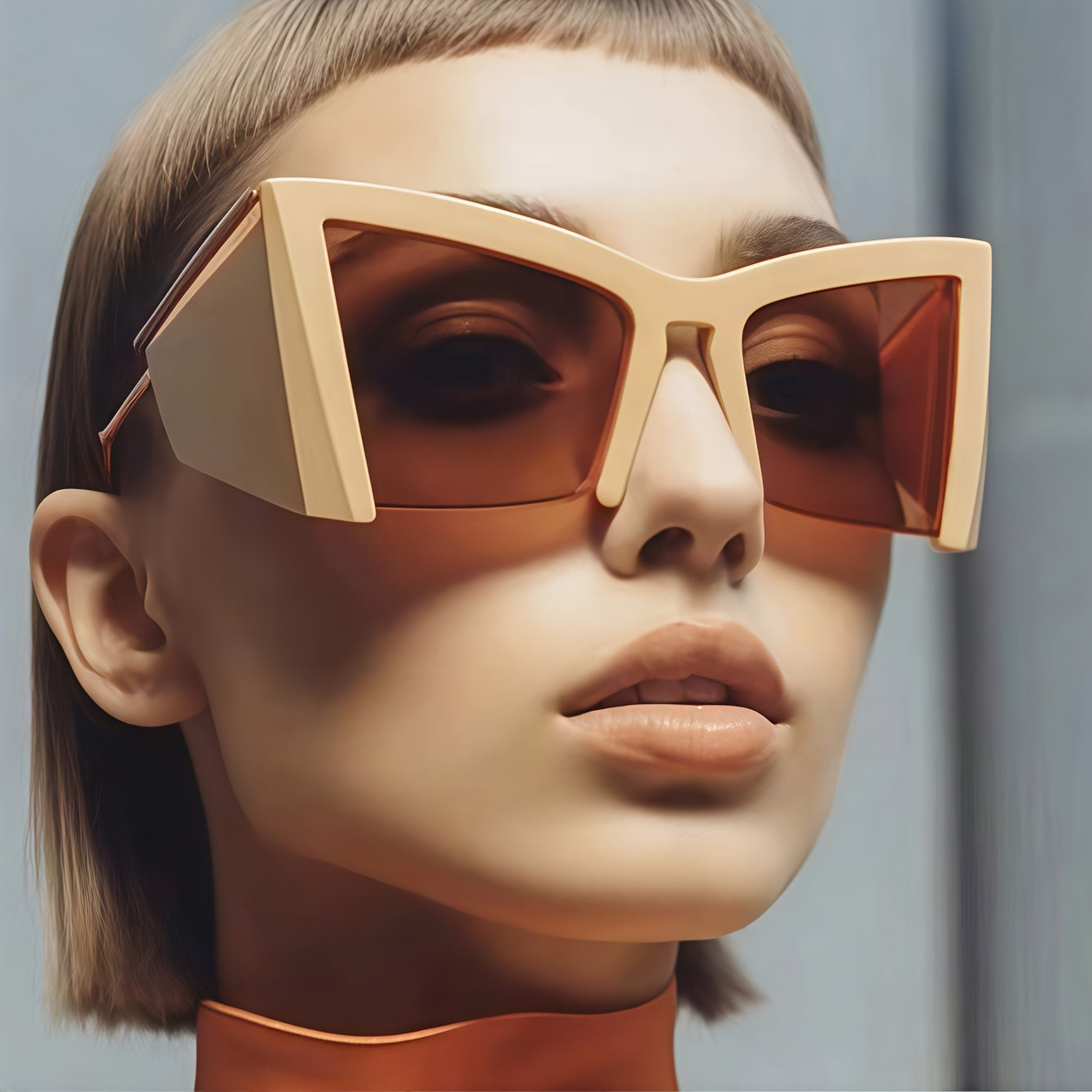 1pc Y2K-Inspired Semi-Rimless Fashion Glasses for Women & Men - Lightweight Polycarbonate Frame with Orange to Brown Tinted Lenses, Retro Modern Design for Casual, & Casual Attire for Daily