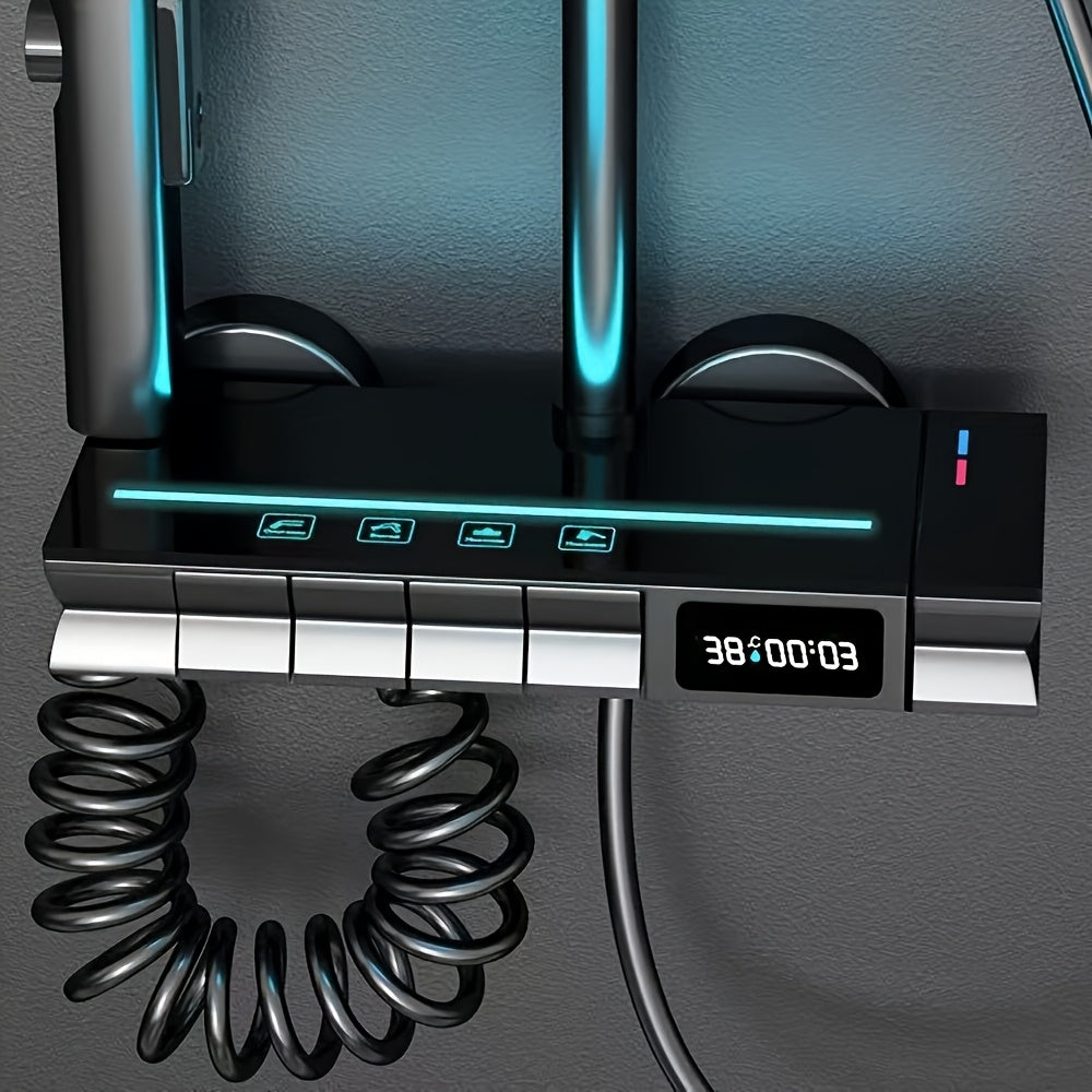 Digital Shower Head System with Piano Keys in Grey, Featuring Smart LED Display and Ambient Lighting, Suitable for Home Bathrooms, Bathroom Handheld Showers, Ideal Gift for Bathroom Accessories and Decor