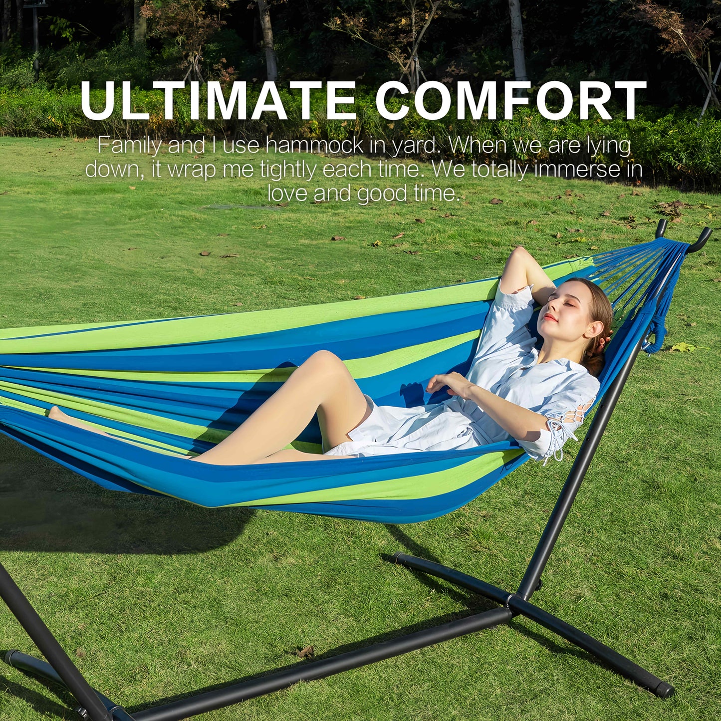 Outdoor Double Hammock with Stand, Steel Frame Supports Up to 204.12kg, Easy Setup, Suitable for Travel, Vacation, Beach, Patio, Garden | Large Hammock | Christmas Gift, Hanging Hammock, Hammock Frame/support, Hammock Stand, Camping, Garden Hammock, Outd
