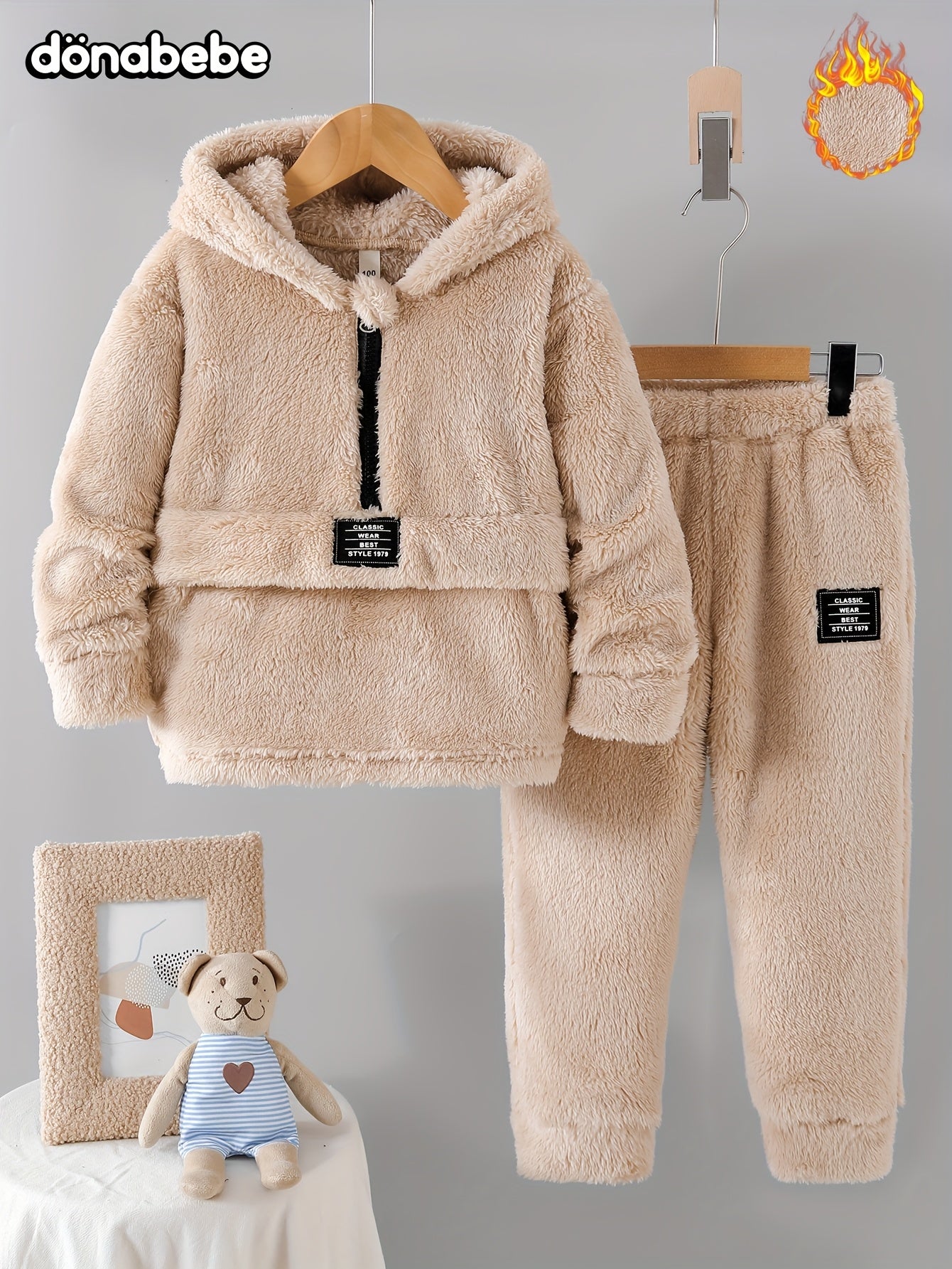 Autumn and Winter New Fashion Set with Hooded Top, Fleece Warm Zipper Half-Open Placket Sheep Polar Fleece Patched Top Pants Classic Patched Daily Comfortable Casual Fashion Outdoor Versatile Long Pants 2pcs, Perfect for Outdoor