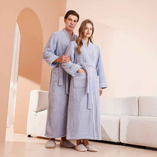 1pc Long and Thick Half-Fleece Bathrobe Towel, Winter Home Wear, Extended and Thickened Adult Bathrobe Towel for Homestays, Hotels, Spas, Beauty Salons, Half-Fleece Robe Home Wear, Quick-Dry Absorbent, Loose Fit, Multiple Colors, Minimalist Design, Bathr