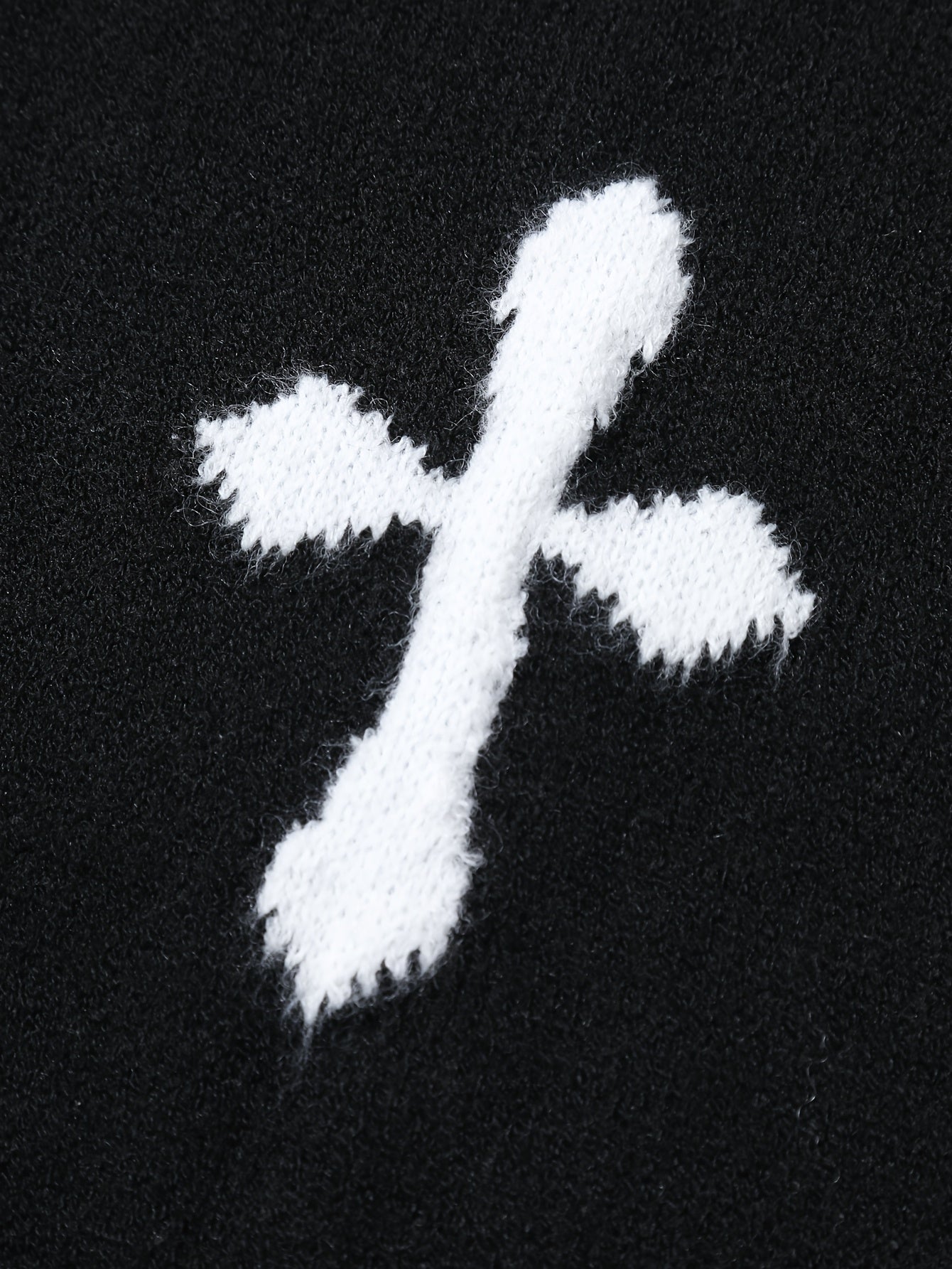 Men's Gothic Style Oversized Knit Sweater with White Cross Cutouts - Black Torn Detailing & Frayed Hem, Loose Fit Round Neck Long Sleeve Winter Pullover for Casual Outfits, Layering Essential (Hand Washable) - Edgy Streetwear Sweater for Men, Relaxed Fit