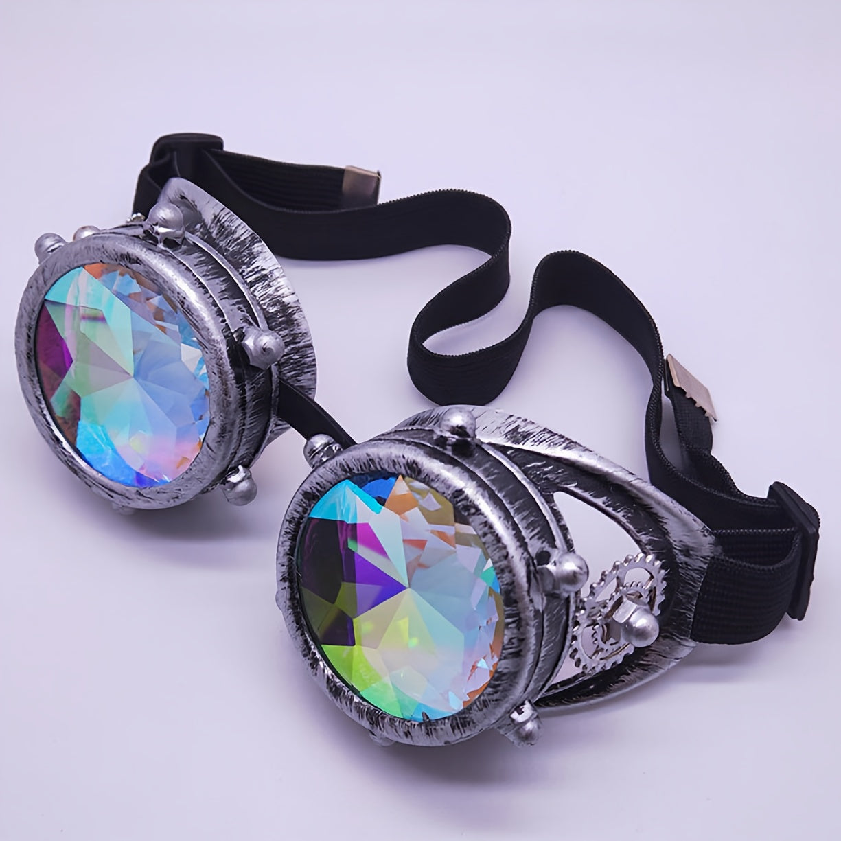 Steampunk Retro Goggles with kaleidoscope lenses - Adjustable Vintage Pilot Style Accessory for Cosplay, Themed Parties, and Unique Gifts