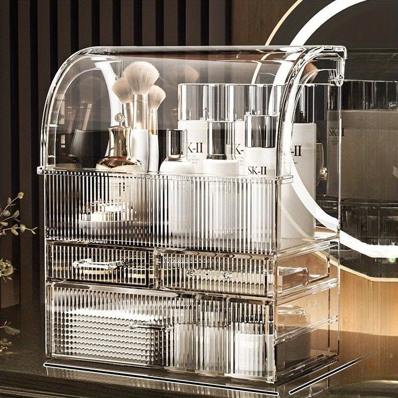 Striped Design • Freestanding Large Capacity Cosmetic Organizer with Detachable Compartments, Multi-Layer Storage for Skincare & Lipstick – Space-Saving Desktop Solution