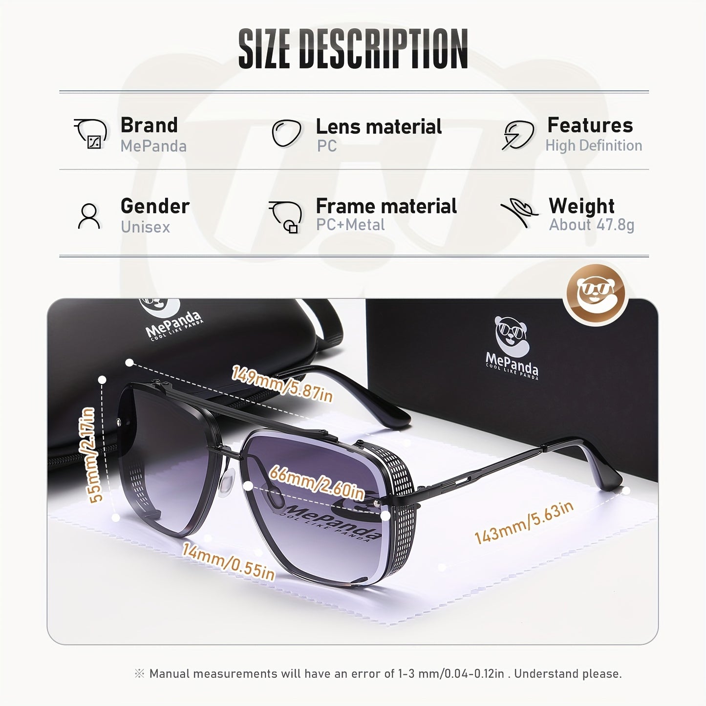 MePanda Vintage Square Metal Double Beam Fashion Glasses - Chic Retro Fashion with Golden-Tone Frame & Blue-Tinted Lenses, Stainless Steel, Includes Protective Case - Ideal for Casual Wear