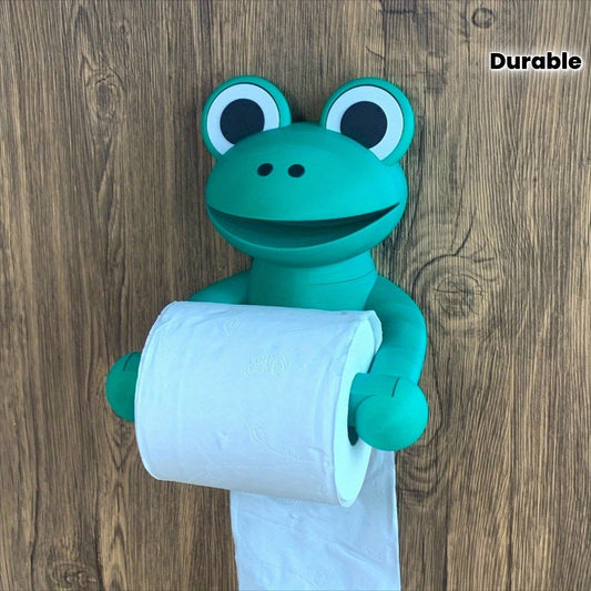 1pc Cute Frog Design Toilet Paper Holder - Durable Plastic Wall-Mounted Bathroom Organizer with Brushed Finish, Modern Home Decor Storage Solution, Restroom Decor And Accessories, Playful Design, Easyinstall Features
