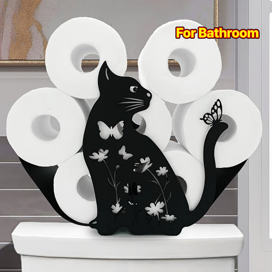 Toilet Paper Roll Holder, Two-sided Standing tabbyToilet Paper Holder, Cute Animal Iron Decorative Home Decor Paper Roll Organizer Hold Extra 8 Rolls for Table-Top, Bathroom, Washroom or Storage Shelf, Christmas/Halloween Gift Decoration