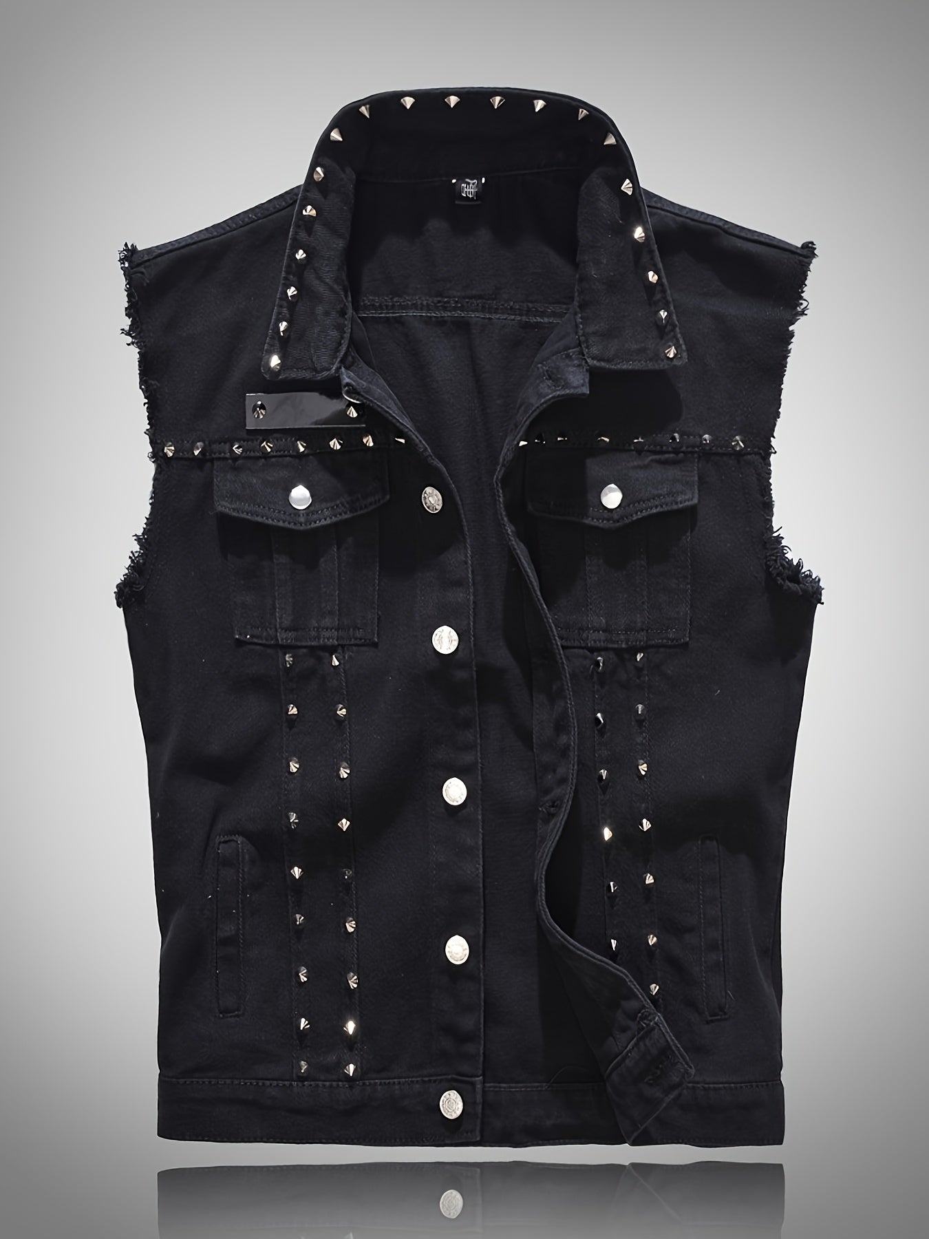 Men'S Slim-Fit Sleeveless Vest - Punk Motorcycle Jacket with Button Front Closure, Non-Stretch Fabric for Concerts, Parties