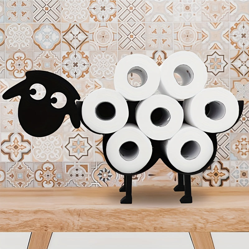 Black Sheep Metal Toilet Paper Holder – Space-Saving Bathroom Decor with 8 Extra Storage Rolls, Freestanding Design, Corrosion-Resistant for Durability, Fun and Creative Bathroom Accessory, Christmas Decor