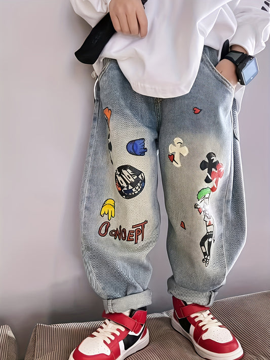 Male child labor clothing jeans spring and autumn styles 2025 new children's autumn clothing pants big boy, Boy Jeans, Buggy Pants Boy, Baggy Jeans Boy, Boy Pants, Children'S Everyday Pants, School Outfits, Relaxed Fit Jeans, Sturdy Children'S Wear, Hand