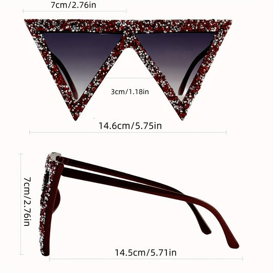 1pc Women'S and Men'S Casual Retro Classic Triangle Fashion Glasses, Mirror Inlaid with Luxury Rhinestones, Suitable for Holiday Wear, Daily Accessories, Music Festival, Party