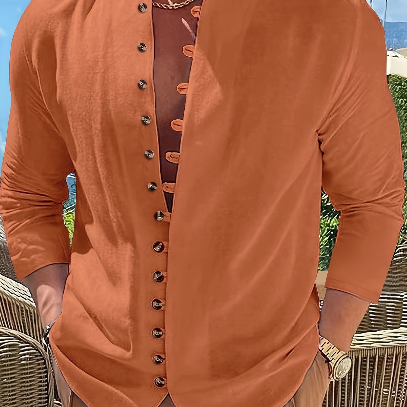 Retro Style Men's Casual Solid Long Sleeve Shirt, Men's Clothes For Spring Summer Autumn, Tops For Men