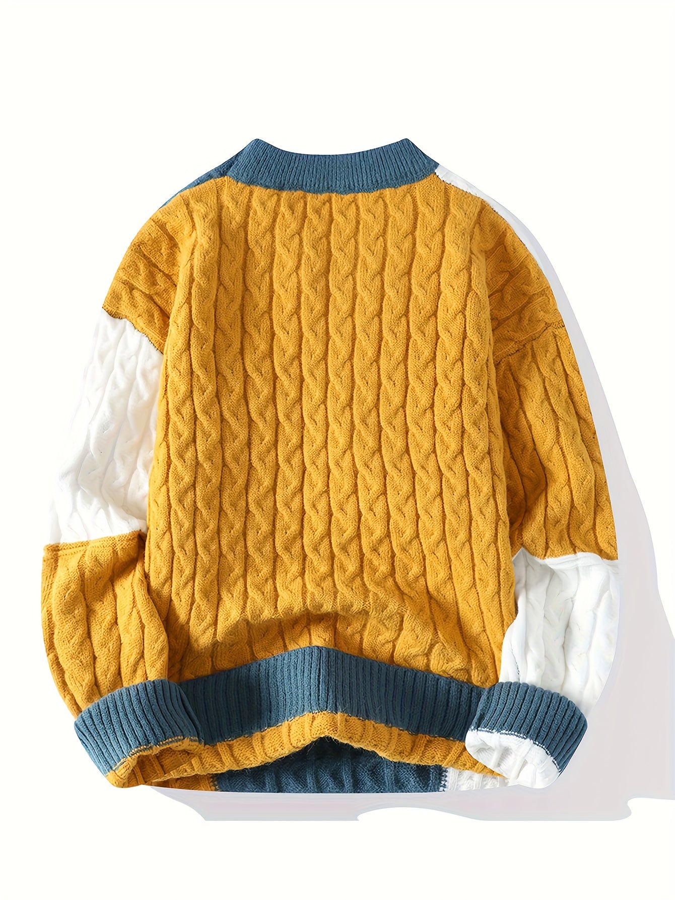 Men's Thermal Sweater Pullover - Slim Fit Knit Sweater Sweater in White, Brown, Mustard Yellow - Elegant Cold Weather Sweater for Fall/Winter - Hand Washable Office & Everyday Sweater, Knitted Sweater, Winter Comfort Clothing, Elastic Fabric, Ribbed Text