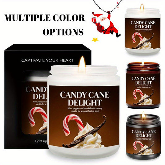 1pc Lavender Scented Candle Merry Christmas Candy Cane Delight Home Room Decor Festive Decoration Holiday Gift Idea for Friends Family Loved Ones Christmas Eve Christmas Day Seasonal Home Fragrance Cozy Atmosphere