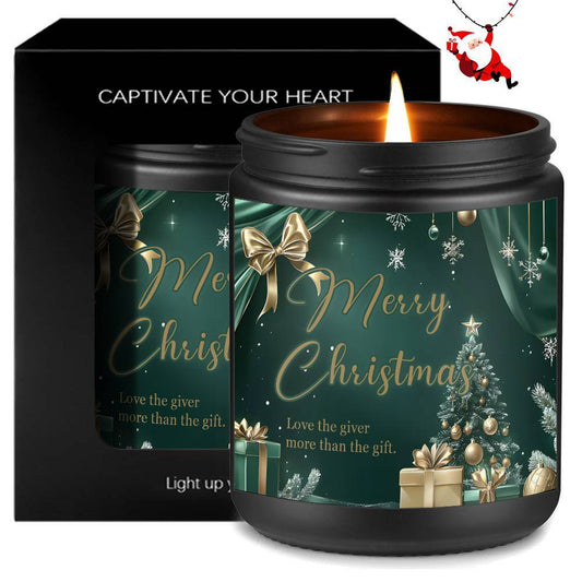 Merry Christmas Candle - Festive Green & Golden Design with Snowflakes & Gift Bows, Lavender Scent, Perfect for Home Decor &, Ideal Gift for Family & Friends, Holiday Home Decor | Festive Candle Decor | Soy Wax Candle, Christmas Decorations