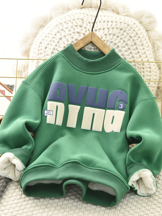Boys' Casual Long Sleeve Sweatshirt - Vibrant Green with Bold "DAD" Letter Print, Ribbed Cuffs, Mid-Stretch Fabric, Machine Washable, Spring/Fall Top for to Big Kids, Little Boy Clothes, Spring Fall Clothing, Playful Kids Fashion, Soft Texture Apparel
