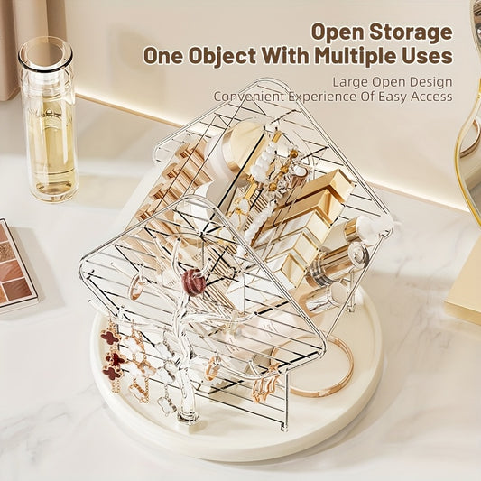 Multi functional storage cosmetic box, 360 ° rotation for easy access, box household dresser, large capacity Light Beige care products, lipstick, lipstick, eye shadow, storage rack