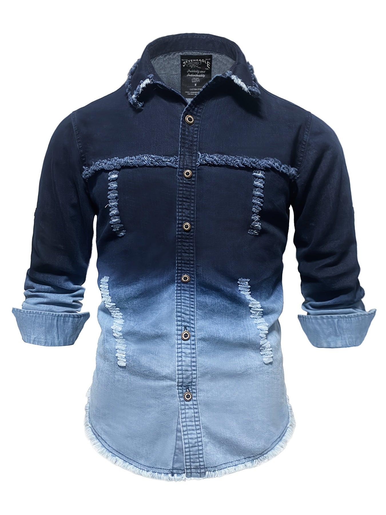 Men's Slim Fit Non-Stretch Jeans Shirt - Button-Up Blouse with Button-Accented Pockets, Navy/Blue/Gray Tie-Dye Pattern for Casual & Formal Outfits - Machine Washable Spring/Fall Everyday & Special Occasion Shirt, Spring Fashion, Trendy Design, Structured