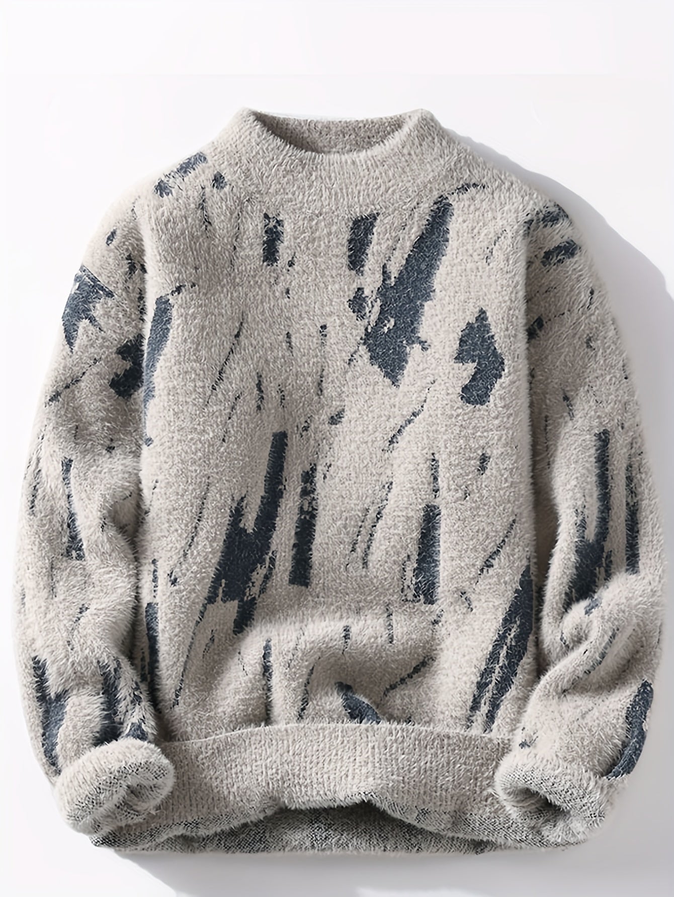 New Autumn-Winter Round Neck Men's Sweater, Loose Fashion Personality Knitwear, 673 Warm Thick Pullover Top