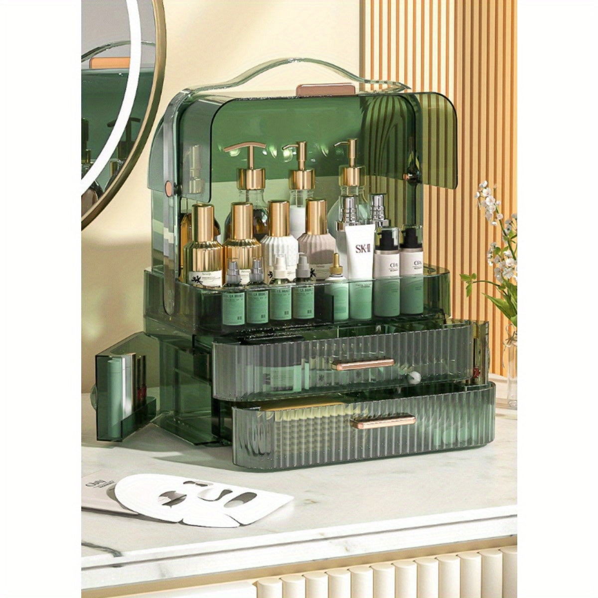 1 Transparent, Portable Cosmetic Display Box with Drawers, Home Beauty Organizer, Portable Travel Makeup Bag, No Need for Power, Lightweight and Durable Design, Skincare Product Classification and Storage, Simple and Fashionable