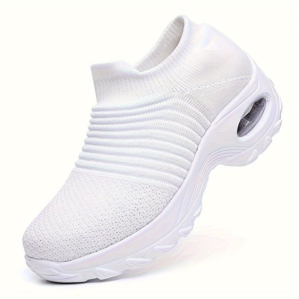 Women's Knitted Socks Shoes, Slip-on Breathable Running Shoes, Air Cushion Casual Walking Shoes For Women & Men
