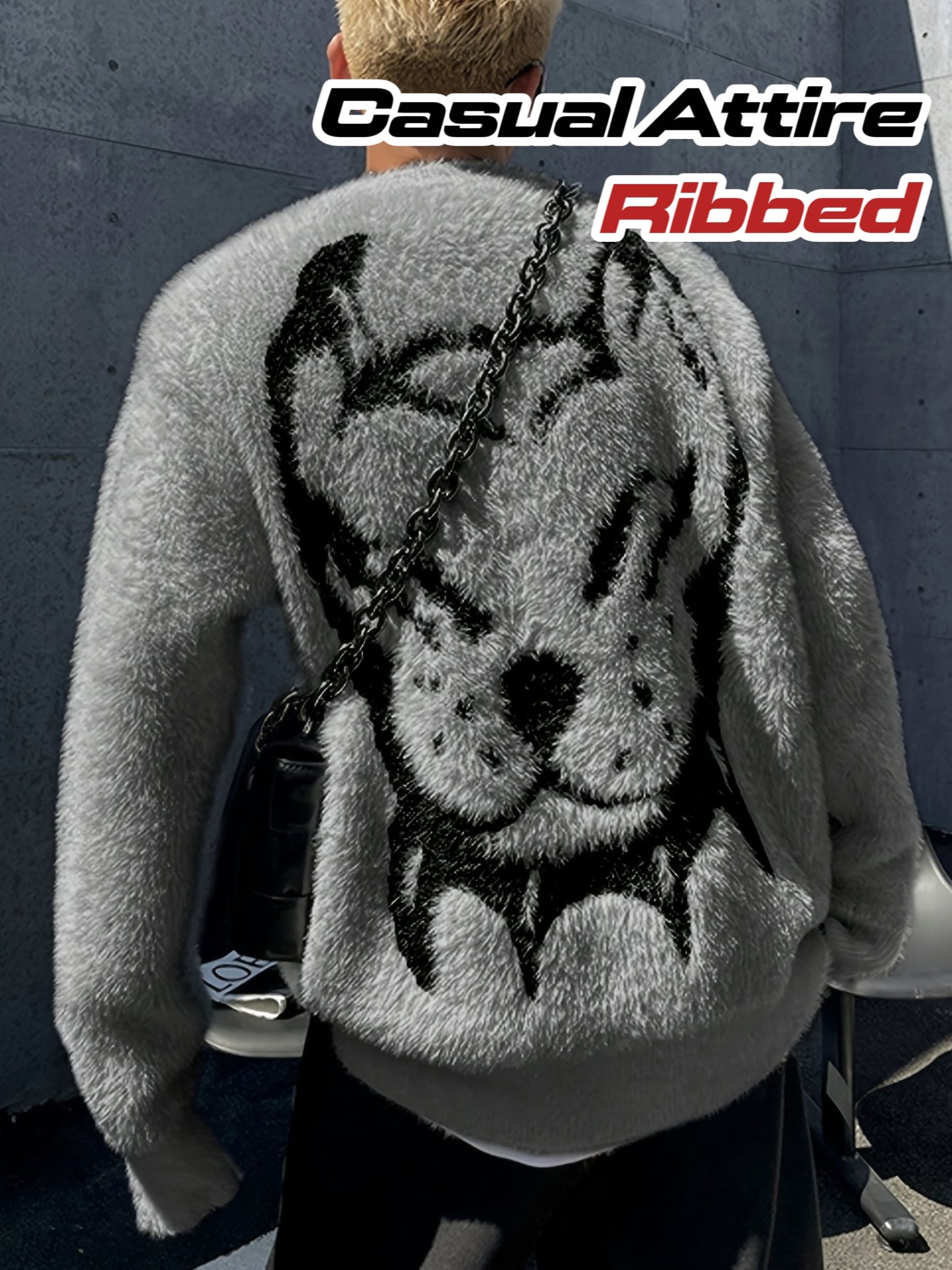 Men'S & Women'S Cozy Fall & Winter Knit Pullover with Black & White Tiger Print - Loose Fit, Long Sleeve, Crew Neck Sweater for Casual Attire, Allseason Sweater | Relaxed Fit Sweater | Ribbed Knit Texture
