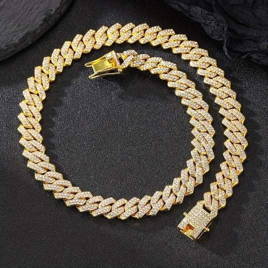 1pc 13.5MM Solid Iced Out Link Chain Necklace - Stylish Hip Hop Rapper Fashion Jewelry for Men - Durable, Hypoallergenic, and Nickel-Free