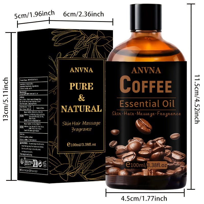 ANVNA Premium Coffee Scented Essential Oil - 100ml, Hypoallergenic for DIY, Massage, Spa, Hair & Light Beige Hydration, Perfect for Car, Yoga, Office Use, Hair Care, Moisturizing