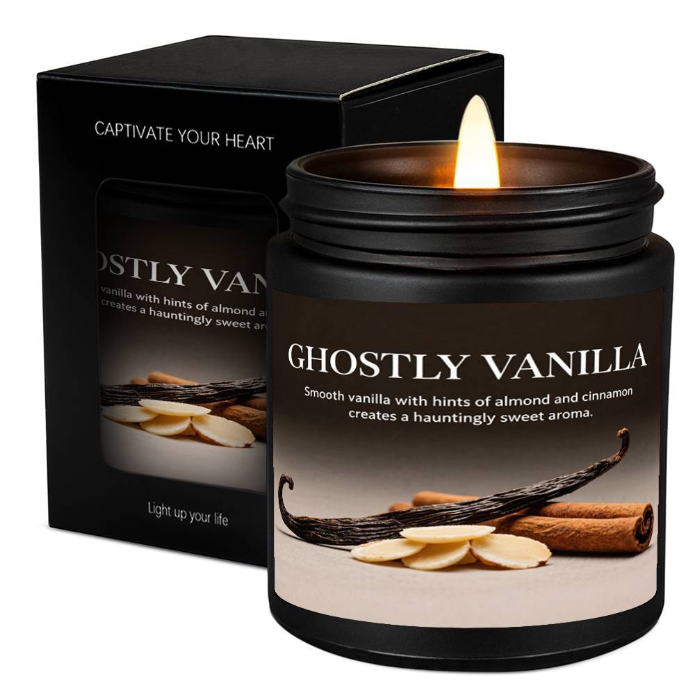 1pc Long-Lasting Lavender Scented Candle in Elegant Vanilla Bean Glass Jar - Soy Wax Ghostly Vanilla Fragrance, 12+ Hour Burn Time, Rustic Farmhouse Decor for Fall, Halloween, Thanksgiving & Year-Round Home Decoration - Cozy Candle Gift Idea (Multiple Co