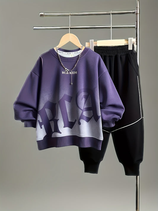 Boys, Medium And Children 2025 Winter New Trend Sweatshirt Casual Long Sleeve Pants Suit Fashion Two-Piece Set - Boys Pants Set - Boys Fashion Suit, for Outdoor