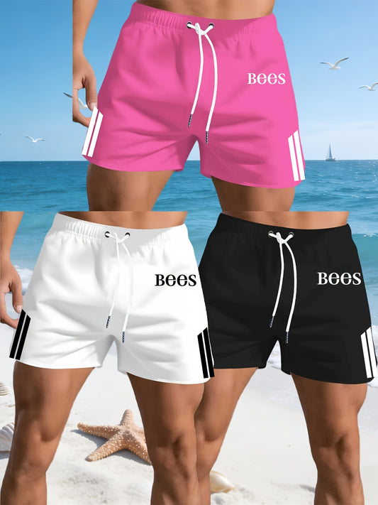 Men'S Polyester Beach Shorts Set of Three, Trendy New Styles for Summer