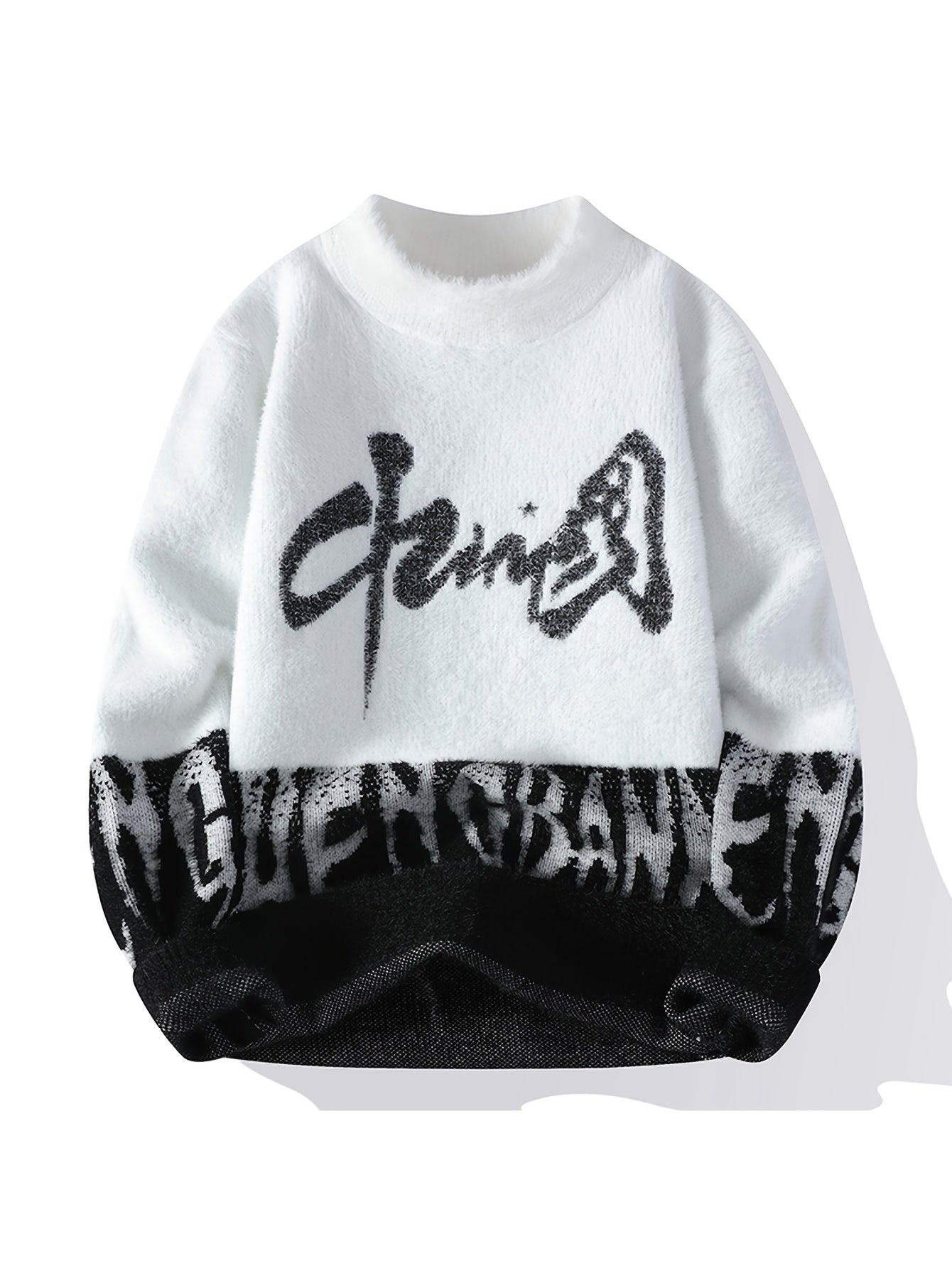 Men'S Long Sleeve Sweater - Soft Warm Winter Pullover with "CHIN" Lettering, Loose Fit Crewneck Sweater for Everyday & Formal Outfits, Knit, Machine Washable All-season Sweater For Men, Sweater For Men, Sweater For Men Winter, Sweater For Men Winter