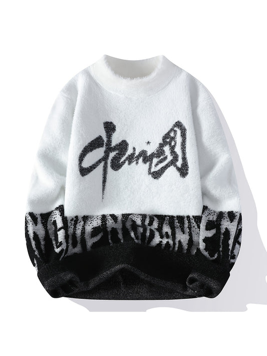 Men'S Long Sleeve Sweater - Soft Warm Winter Pullover with "CHIN" Lettering, Loose Fit Crewneck Sweater for Everyday & Formal Outfits, Knit, Machine Washable All-season Sweater For Men, Sweater For Men, Sweater For Men Winter, Sweater For Men Winter