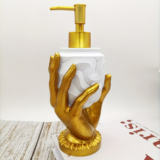 Luxury Golden Finger Dispenser - Elegant Modern Bathroom Decor with Golden Hands, Freestanding or Countertop/ Vanity Placement, Non-Toxic Resin Construction, Easy-Pour Spout for Hand Soap, Lotion, Gel - Sophisticated Bath Accessory with Golden Finger Des